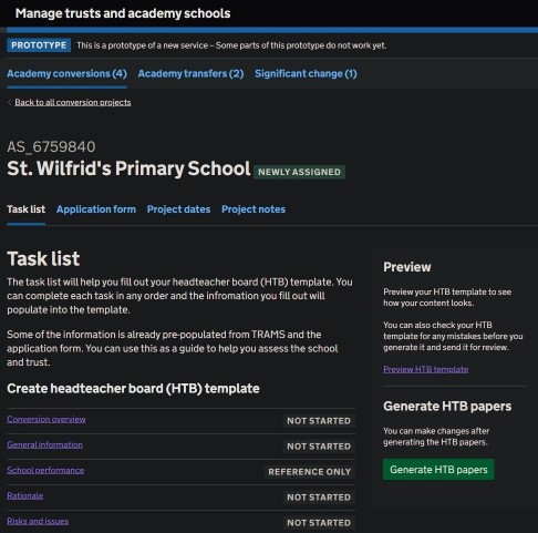 Projects page in dark mode