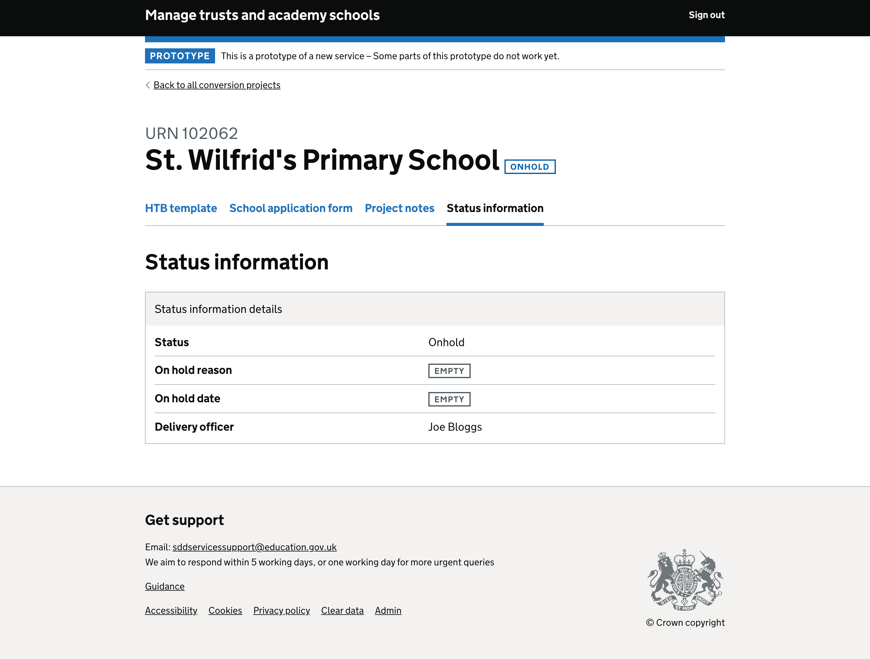 status information section