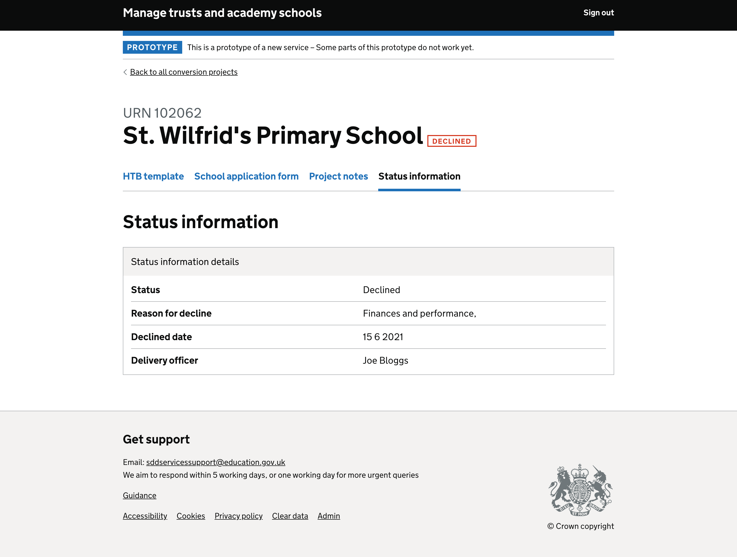 status information section